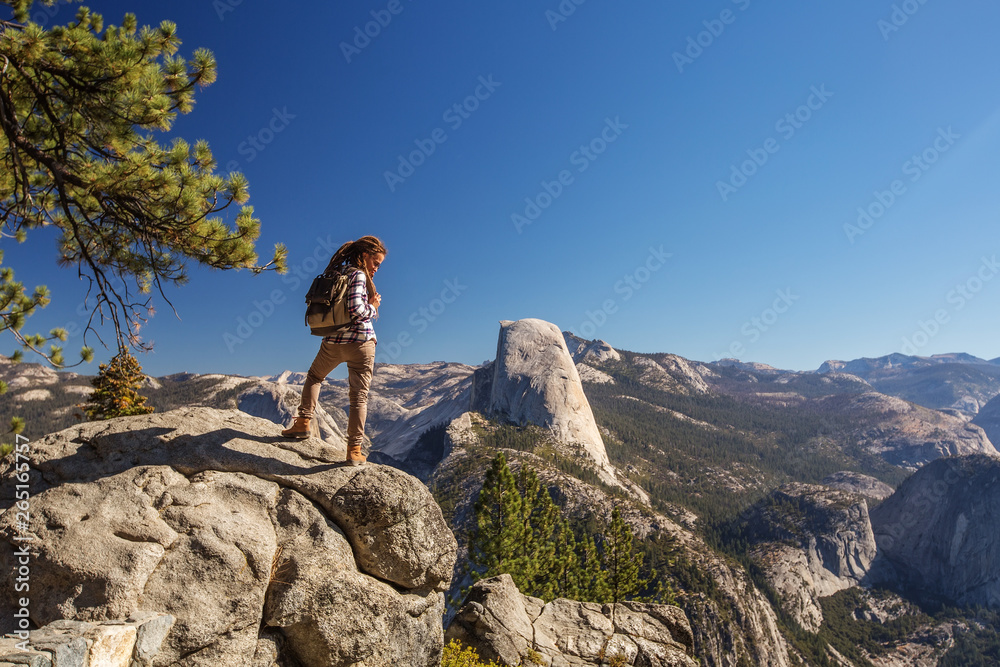 Happy hiker visit Yosemite national park in California