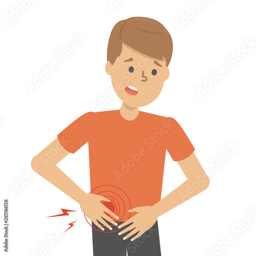 Man feel pain in the stomach. Diarrhea