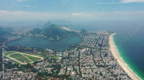 Aerial view of seawater lake Rodrigo de Freitas Lagoon (Lagoa) in city of Rio de Janeiro - landscape panorama of Brazil from above, South America