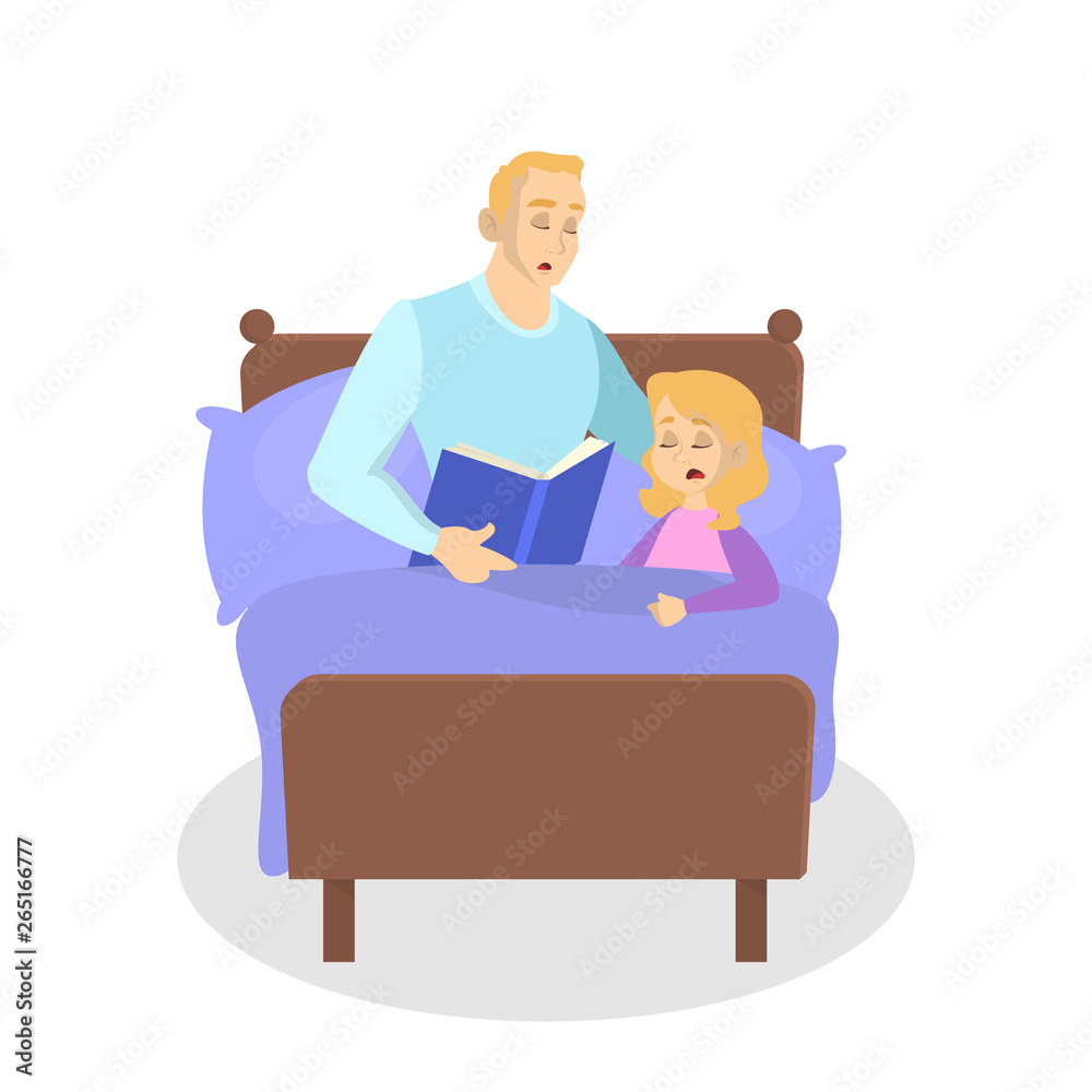 Father reading a book to his daughter. Child and parent Father reading a book to his daughter. Child and parent