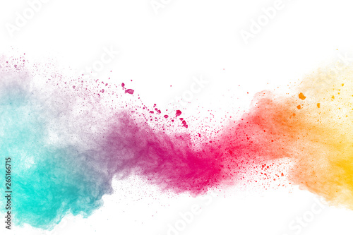 Valokuva Abstract multicolored powder explosion on white background