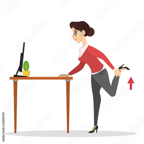 Woman doing exercise in office. Workout during