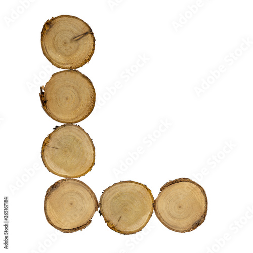 Wooden stumps  letter L  alphabet  white background isolated