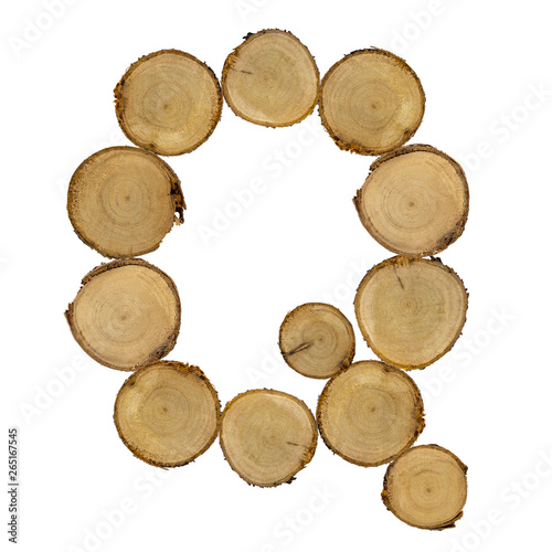 Wooden stumps  letter Q  alphabet  white background isolated