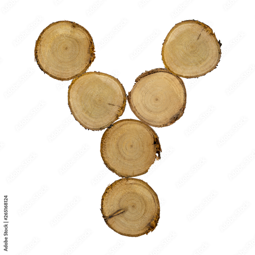 Wooden stumps, letter Y, alphabet, white background isolated Wooden stumps, letter Y, alphabet, white background isolated