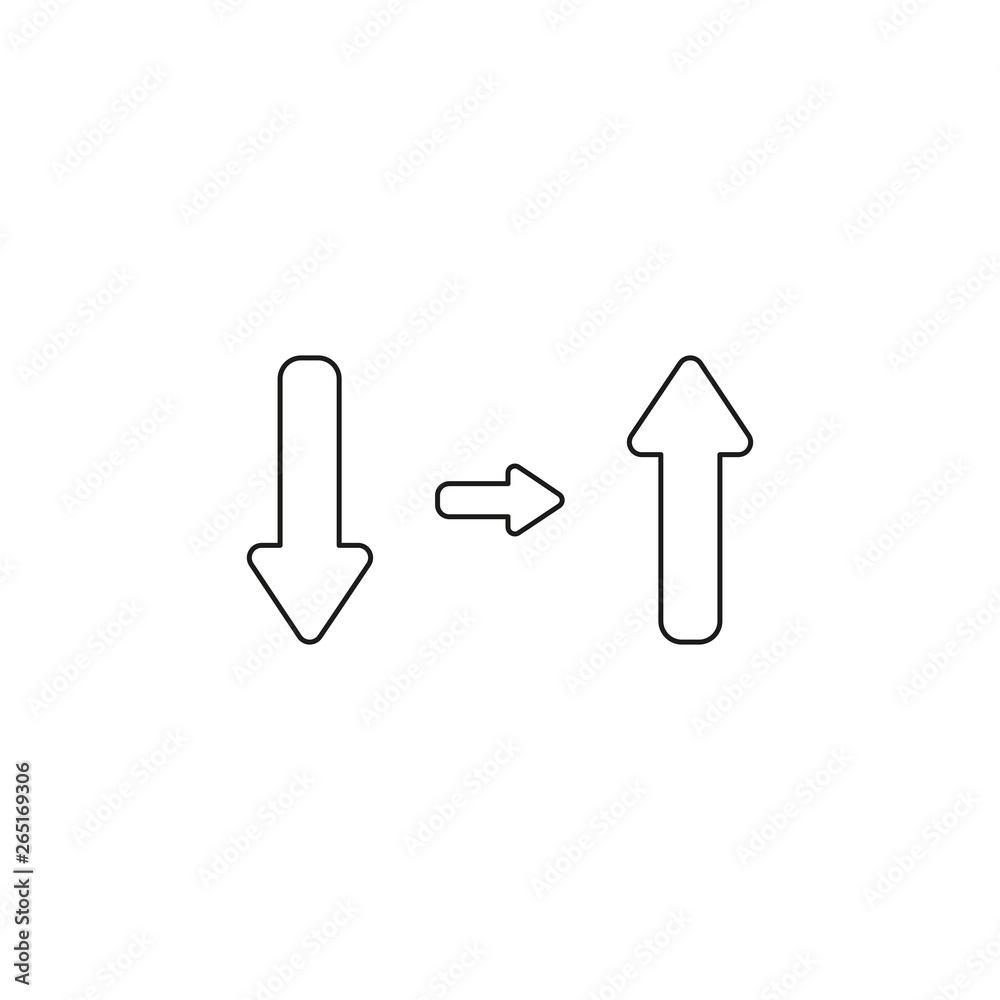 Vector icon concept of arrow pointing down and arrow pointing up. Black outline. Vector icon concept of arrow pointing down and arrow pointing up. Black outline.