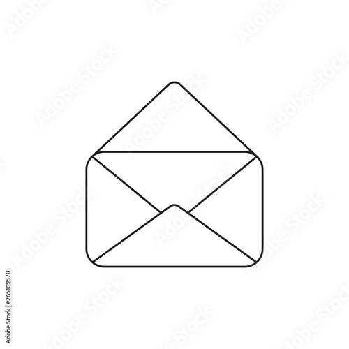 Vector icon of opened mail envelope. Black outline.