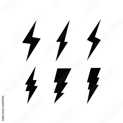 Flash thunderbolt vector icon set. Lightning thunder symbol collection.