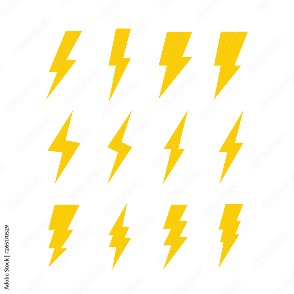 Flash thunderbolt vector icon set. Lightning thunder symbol collection. Flash thunderbolt vector icon set. Lightning thunder symbol collection.