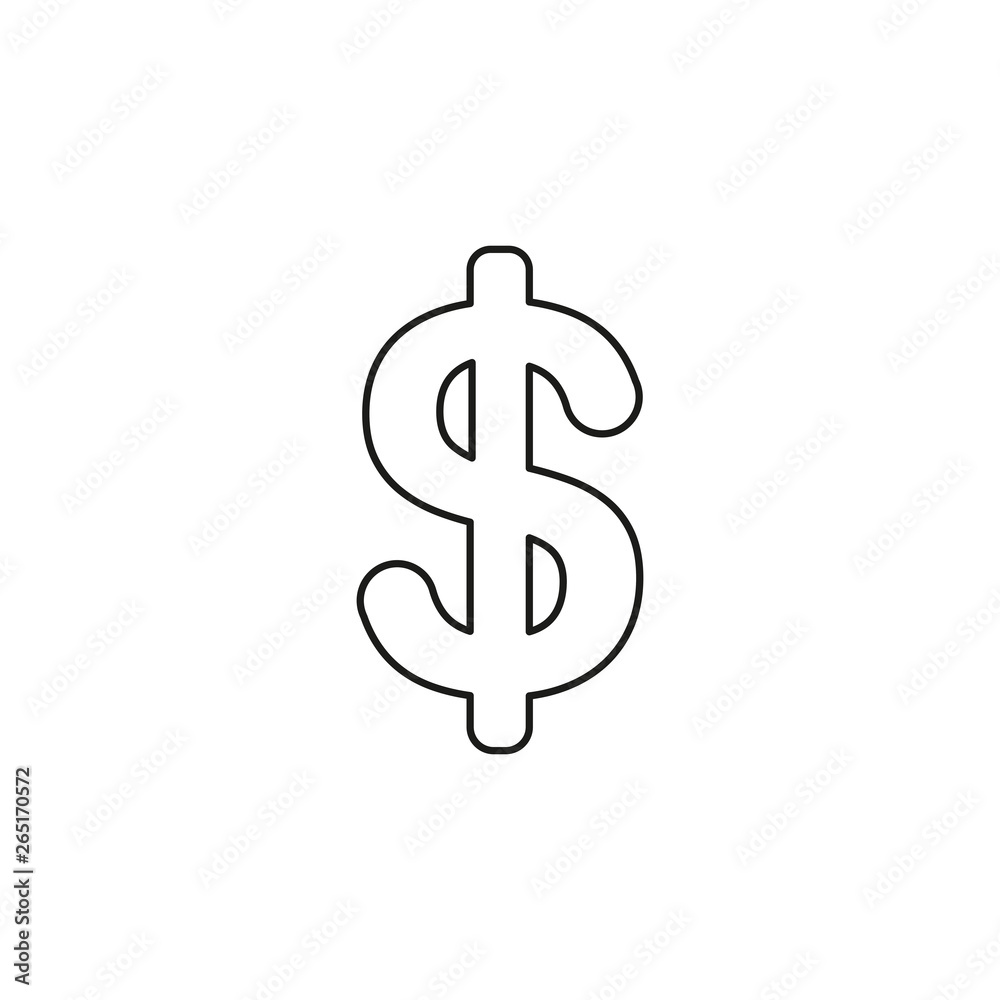 Vector icon of dollar symbol. Black outline. Vector icon of dollar symbol. Black outline.
