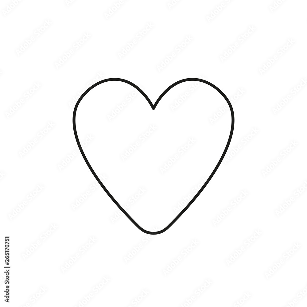 Vector icon of heart shape. Black outline.