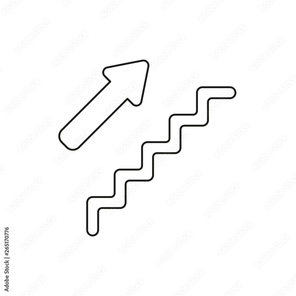 Vector icon concept of stairs with arrow pointing up. Black outline. Vector icon concept of stairs with arrow pointing up. Black outline.