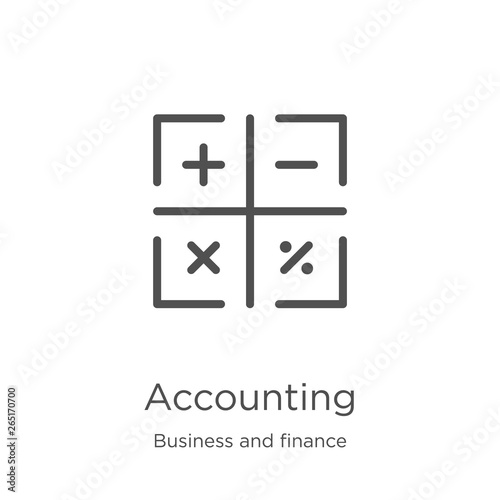 accounting icon vector from business and finance collection. Thin line accounting outline icon vector illustration. Outline, thin line accounting icon for website design and mobile, app development.