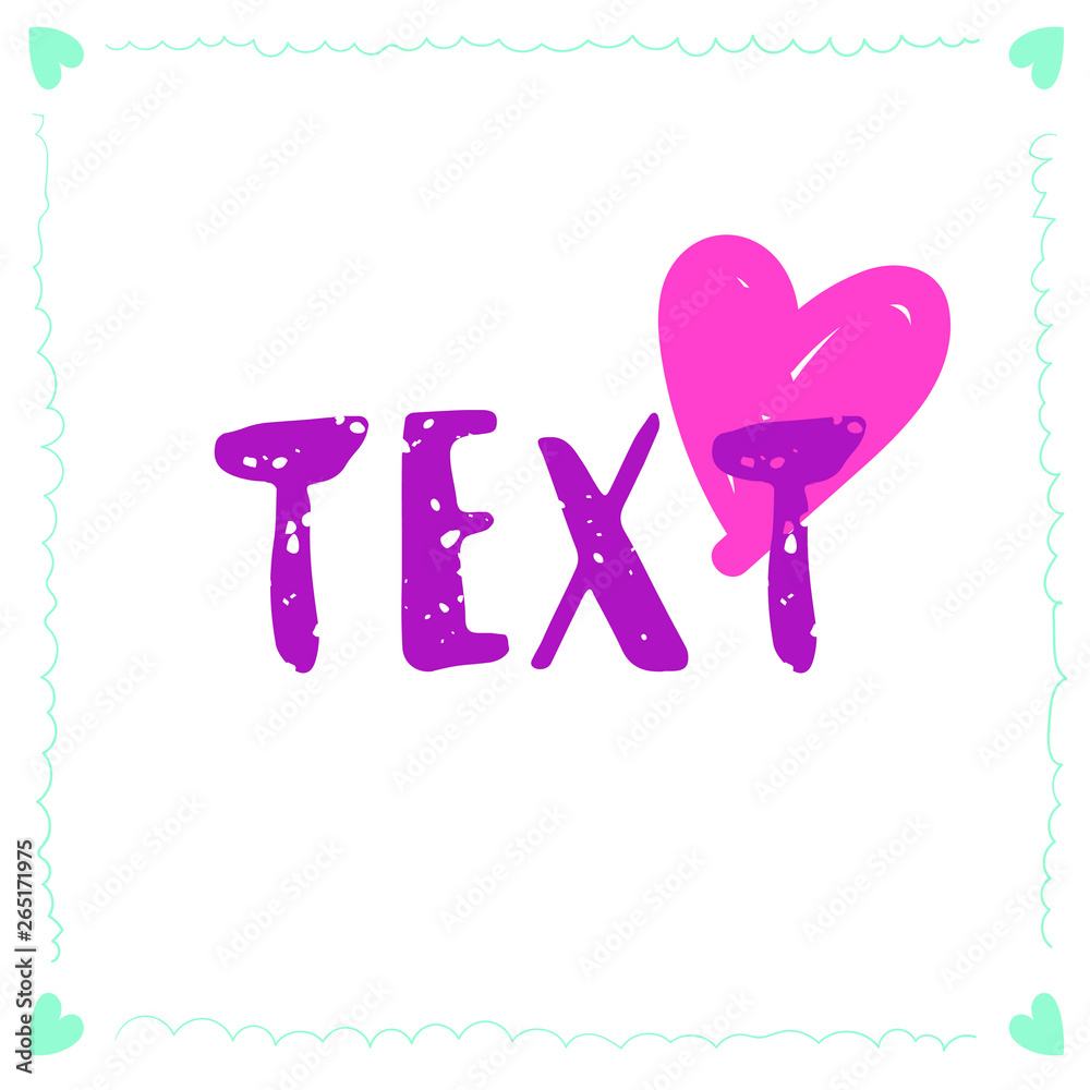 Template with white background. Green and pink heart frame template for headlines, card.