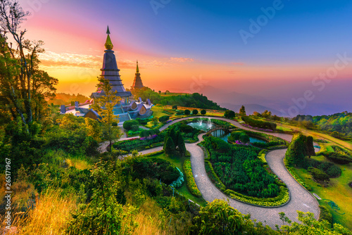  Pogoda in Doi inthanon mountain with morning sunrise in Chaingmai, Thailand. © chanchai