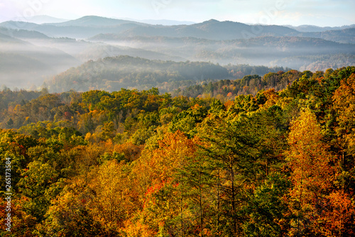 Sunrise over Great Smoky Mountains at Peak of Autumn Color