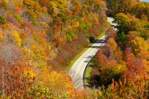 Cherohala Skyway in late october at the peak of the autumn leaf color season. photo