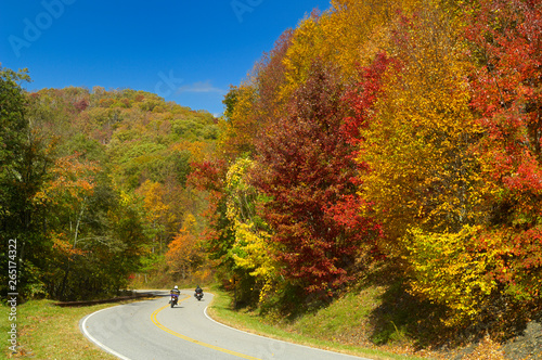 Motorcyclists on Cherohala Skyway in Autumn