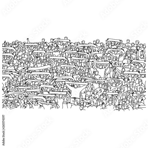 crowd people cheering on stadium vector illustration sketch doodle hand drawn with black lines isolated on white background