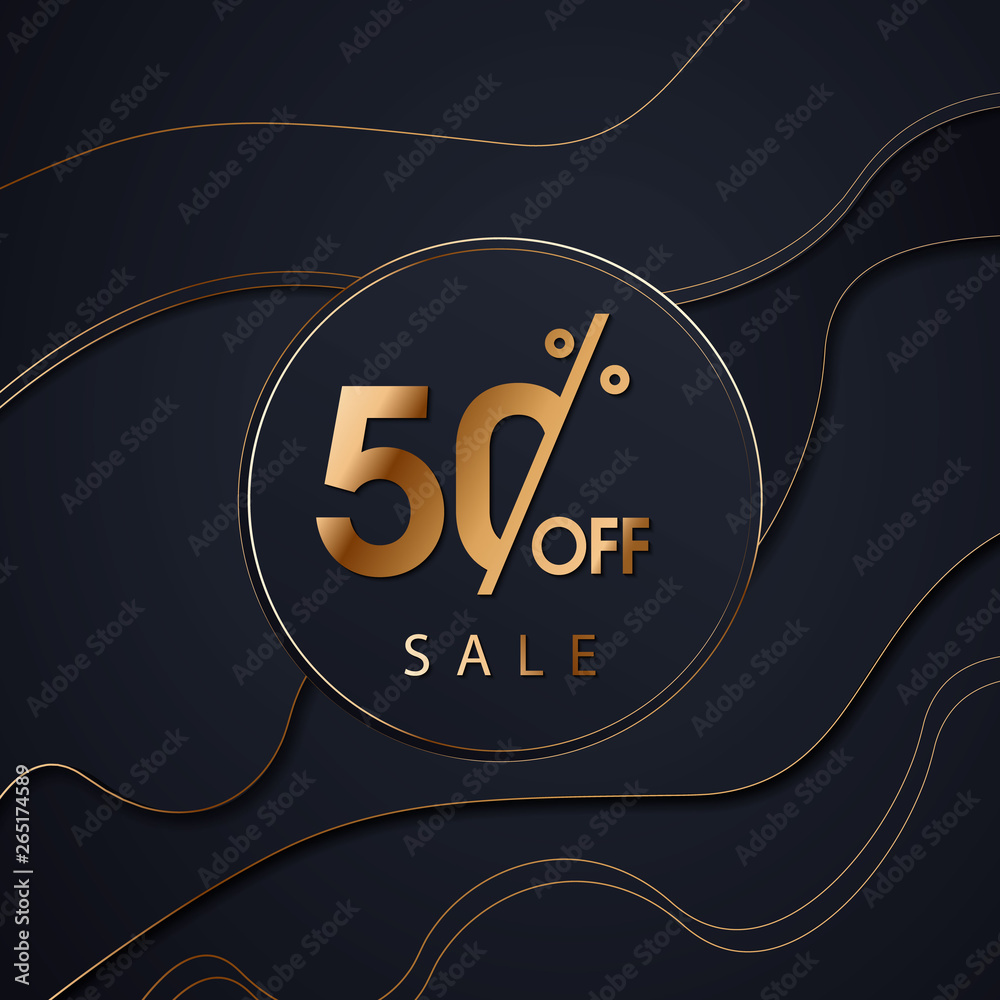 Black friday sale gold glitter background vector. Up to 50 percent off  discount, this weekend only text. Black shine gold sparkles background. Friday  sale logo for banner, web, header, flyer, design. Stock