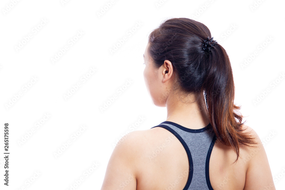 Portrait of beautiful Asian woman in sport bra close up. isolated on white background Portrait of beautiful Asian woman in sport bra close up. isolated on white background