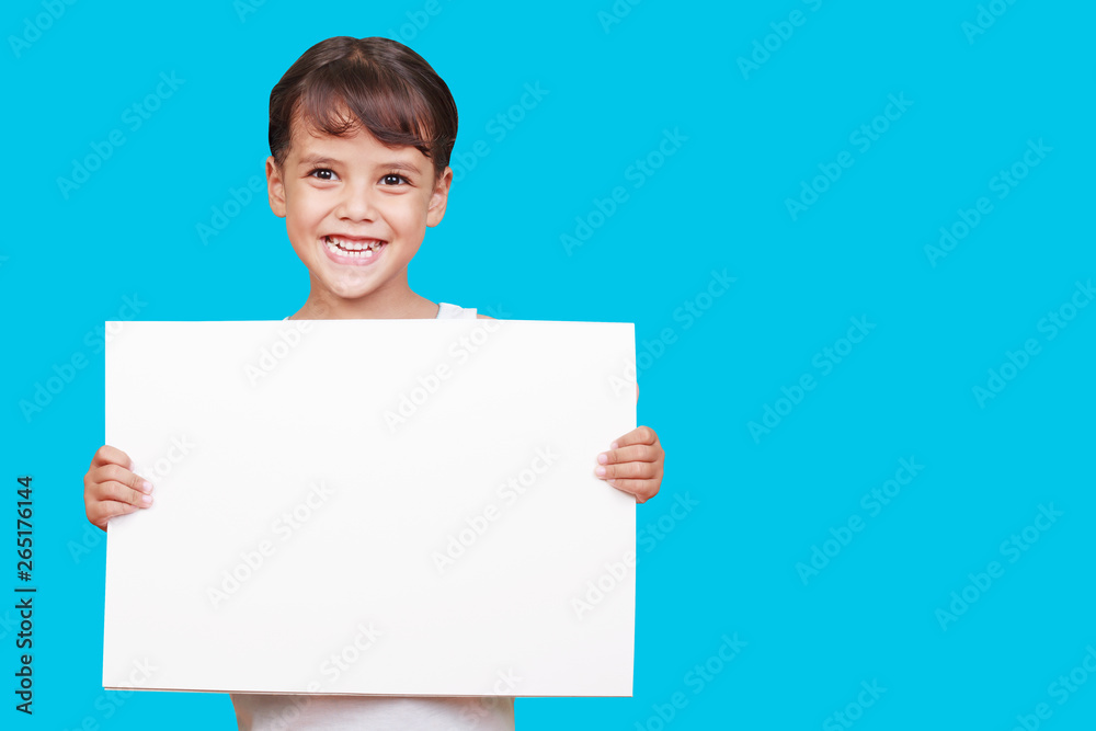 Girl showing blank white sign isolated on white background. Girl showing blank white sign isolated on white background.