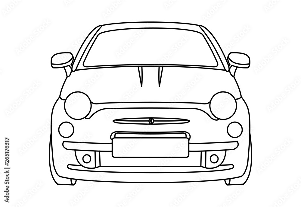 Outline vector car isolated on white background, front view.