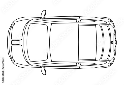 Outline vector car isolated on white background, top view.