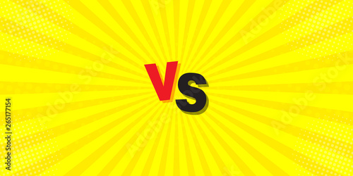 VS comparison on a yellow background. Letters of struggle in flat style comic design with Half-tone, lightning. Vector illustration