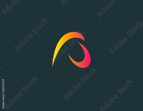 Abstract bright logo letter A and strokes typography on green background for business company