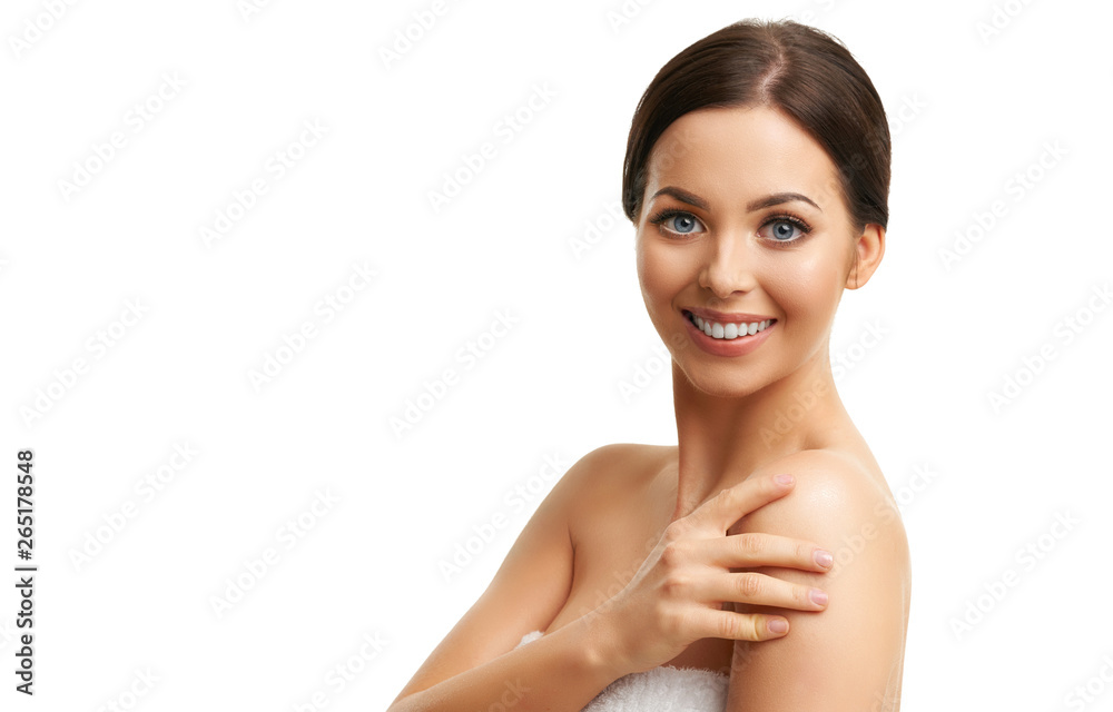 Beautiful woman face close up studio on white Beautiful woman face close up studio on white