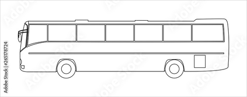 Outline vector tourist bus, side view, template isolated on white background.