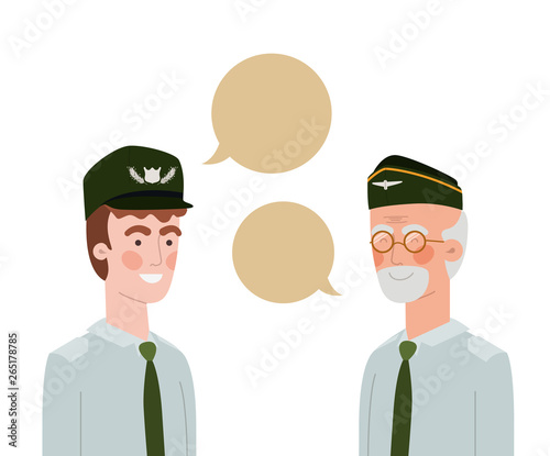 men soldiers of war with speech bubble