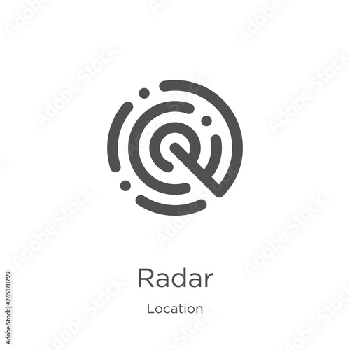 radar icon vector from location collection. Thin line radar outline icon vector illustration. Outline, thin line radar icon for website design and mobile, app development.