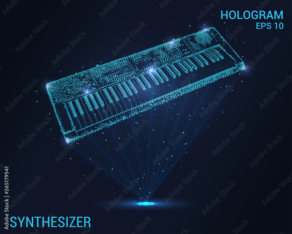 Hologram synthesizer. Holographic projection of the piano. Flickering  energy flux of particles. Scientific design of the synthesizer. Stock  Vector | Adobe Stock