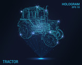 Hologram tractor. A holographic projection of the tractor. Flickering energy flux of particles. The scientific design of the tractor.