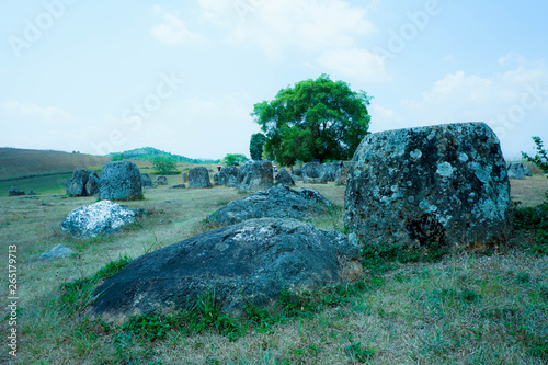 the plain of jars sit1, Phonsavan, province Xieng Khuang in north Lao in southeastasia. - Image photo