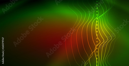 Glowing abstract wave on dark, shiny motion, magic space light. Techno abstract background