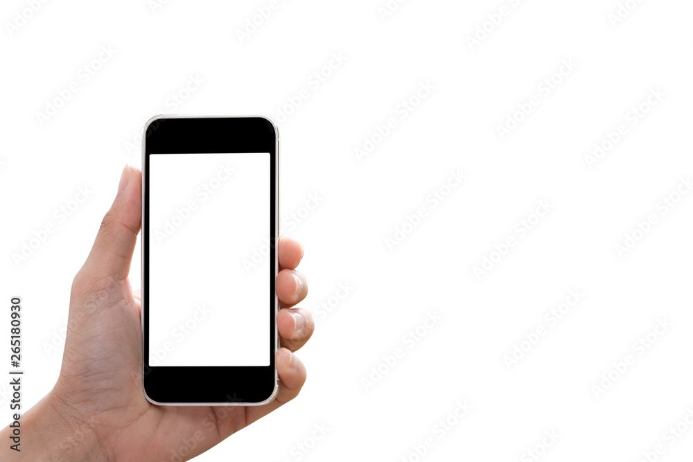 Hand holding smartphone isolated on white background Hand holding smartphone isolated on white background