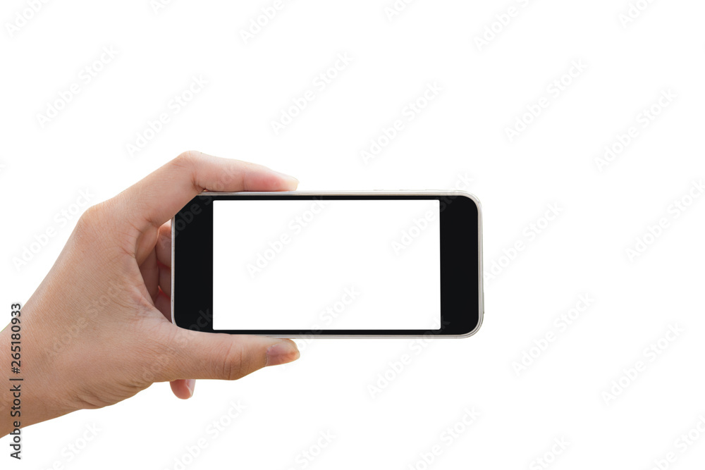 Hand holding smartphone isolated on white background Hand holding smartphone isolated on white background