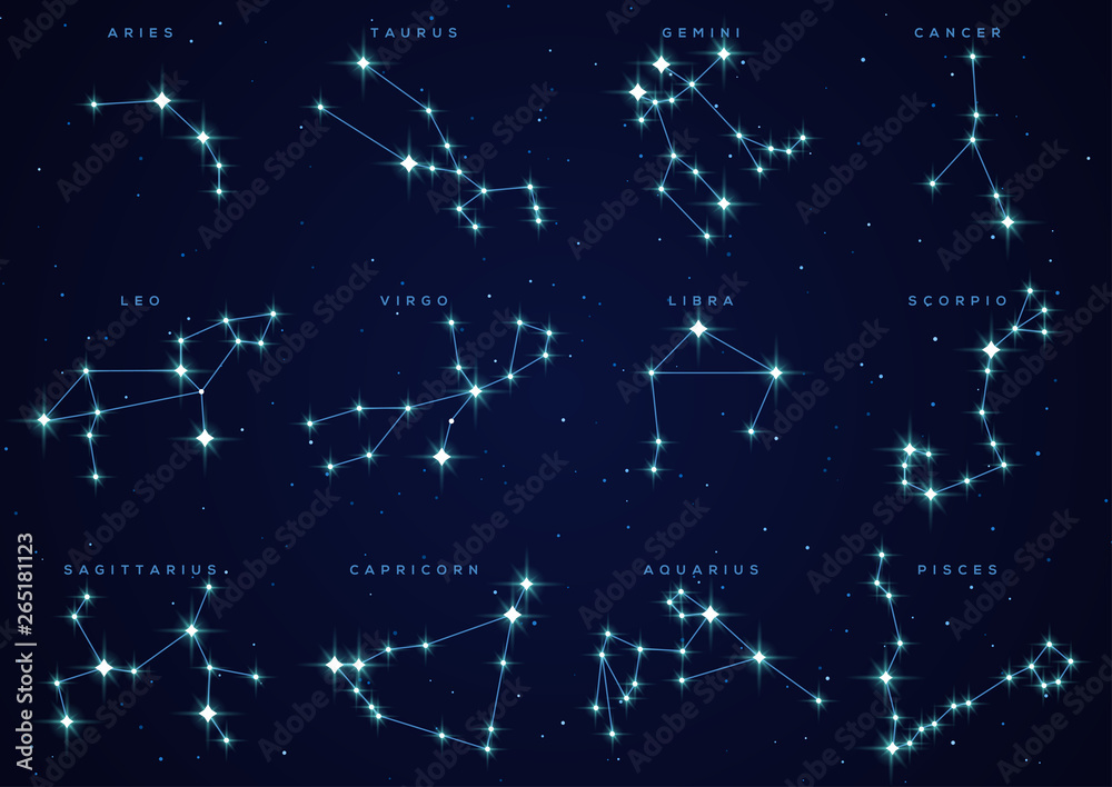 Zodiac constellations set - obrazy, fototapety, plakaty 