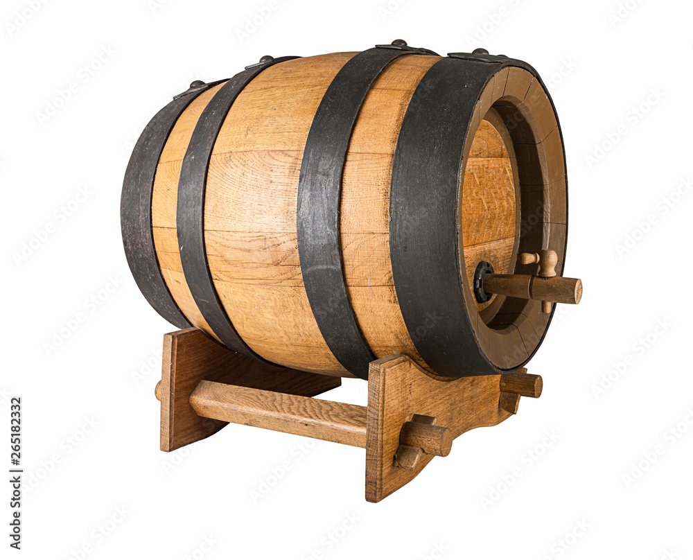 Wooden oak barrel with stand (view and other angle in portfolio) Wooden oak barrel with stand (view and other angle in portfolio)