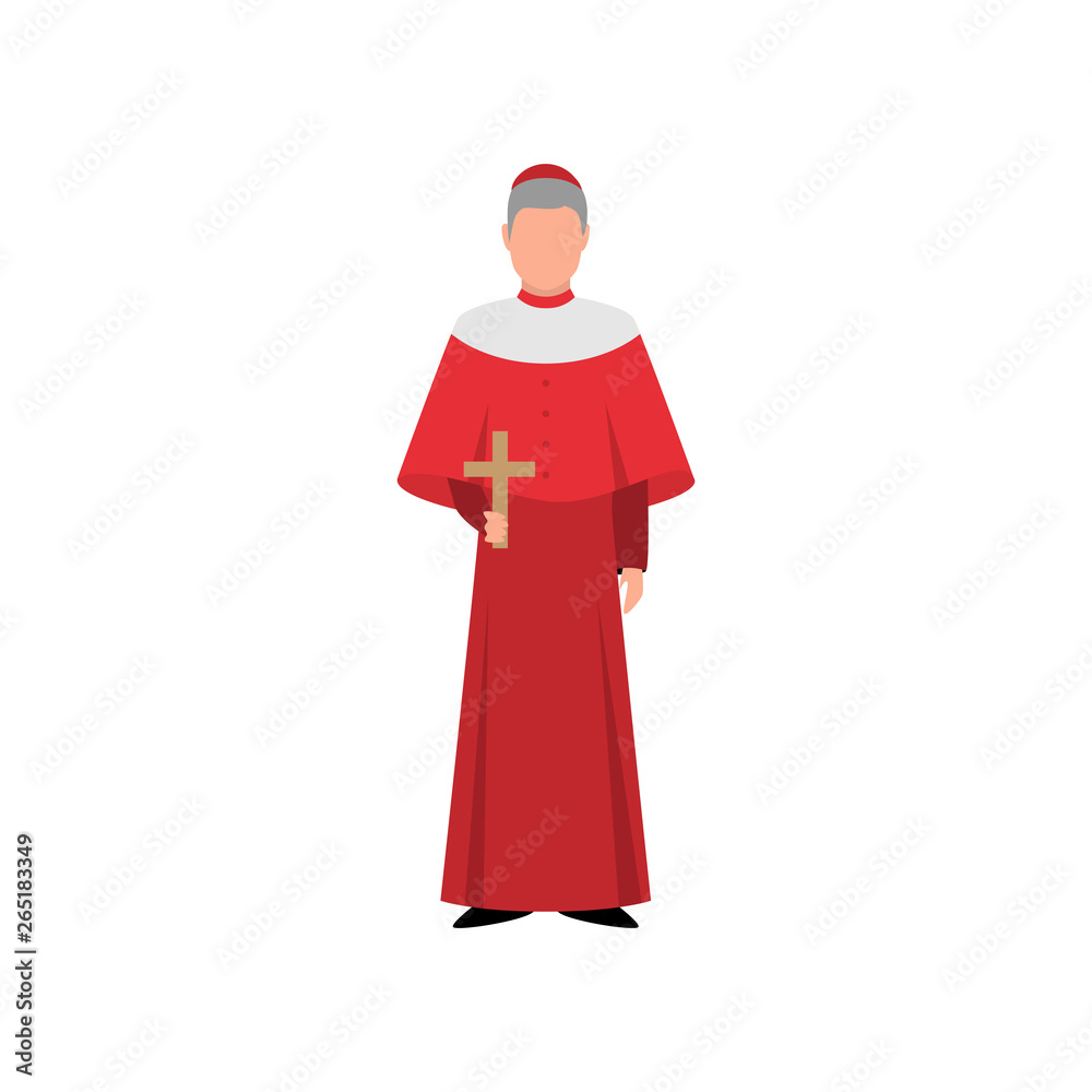 Catholic italian cardinal in red clothes and small cap