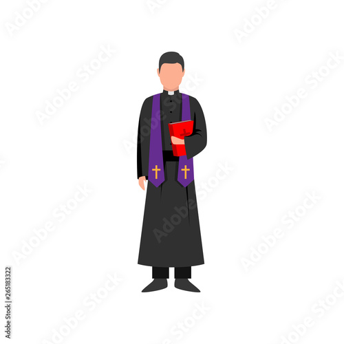 Catholic priest with violet scarf and red bible book