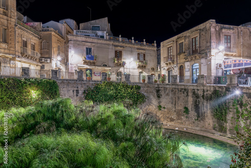 Syracuse Sicily. Source Aretusa in the night.