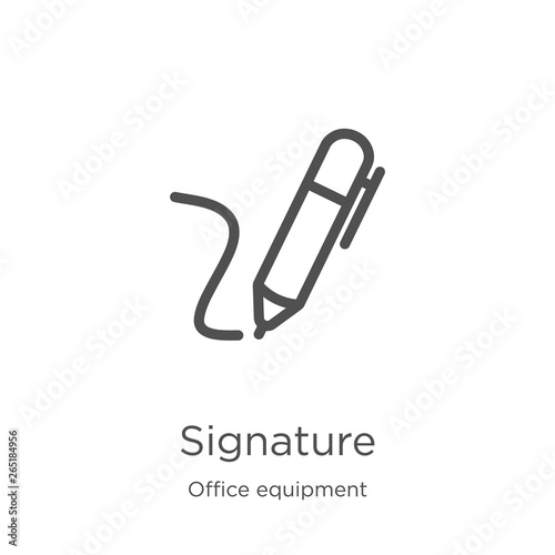 signature icon vector from office equipment collection. Thin line signature outline icon vector illustration. Outline, thin line signature icon for website design and mobile, app development.