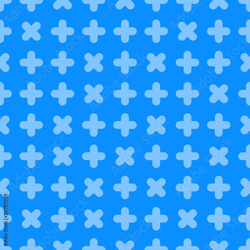 Vector seamless cross pattern - geometric bright minimalistic design. Blue repeatable simple background