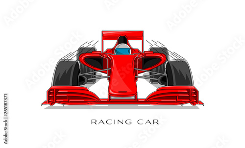 Racing sport car with driver linear illustration