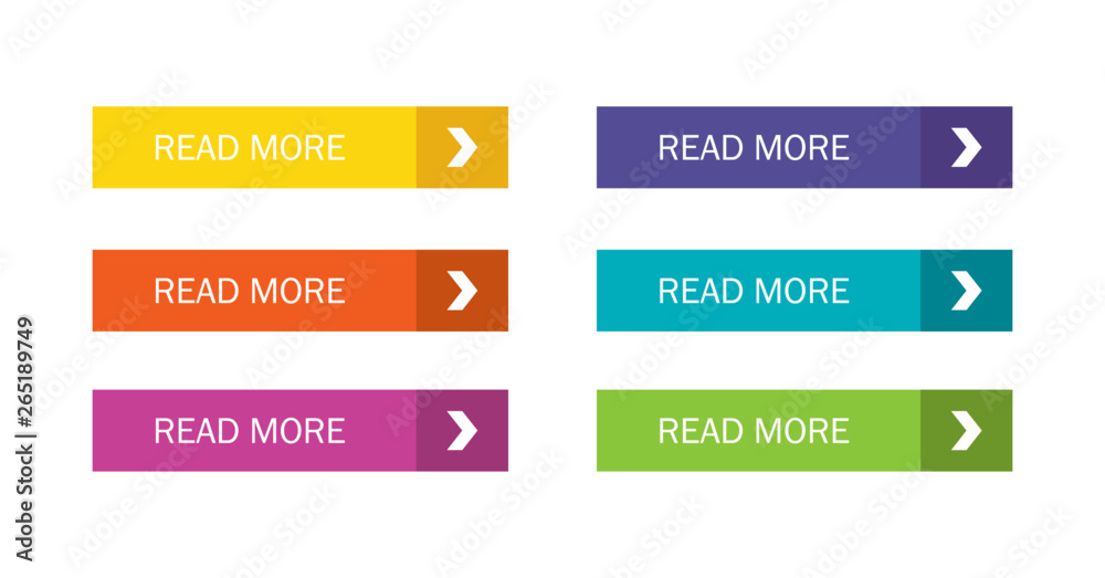 Read More colorful button set with icons Web Isolated on white background. Vector Illustration.