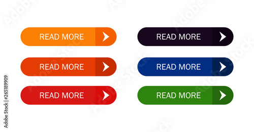 Read More colorful button set with icons Web Isolated on white background. Vector Illustration.